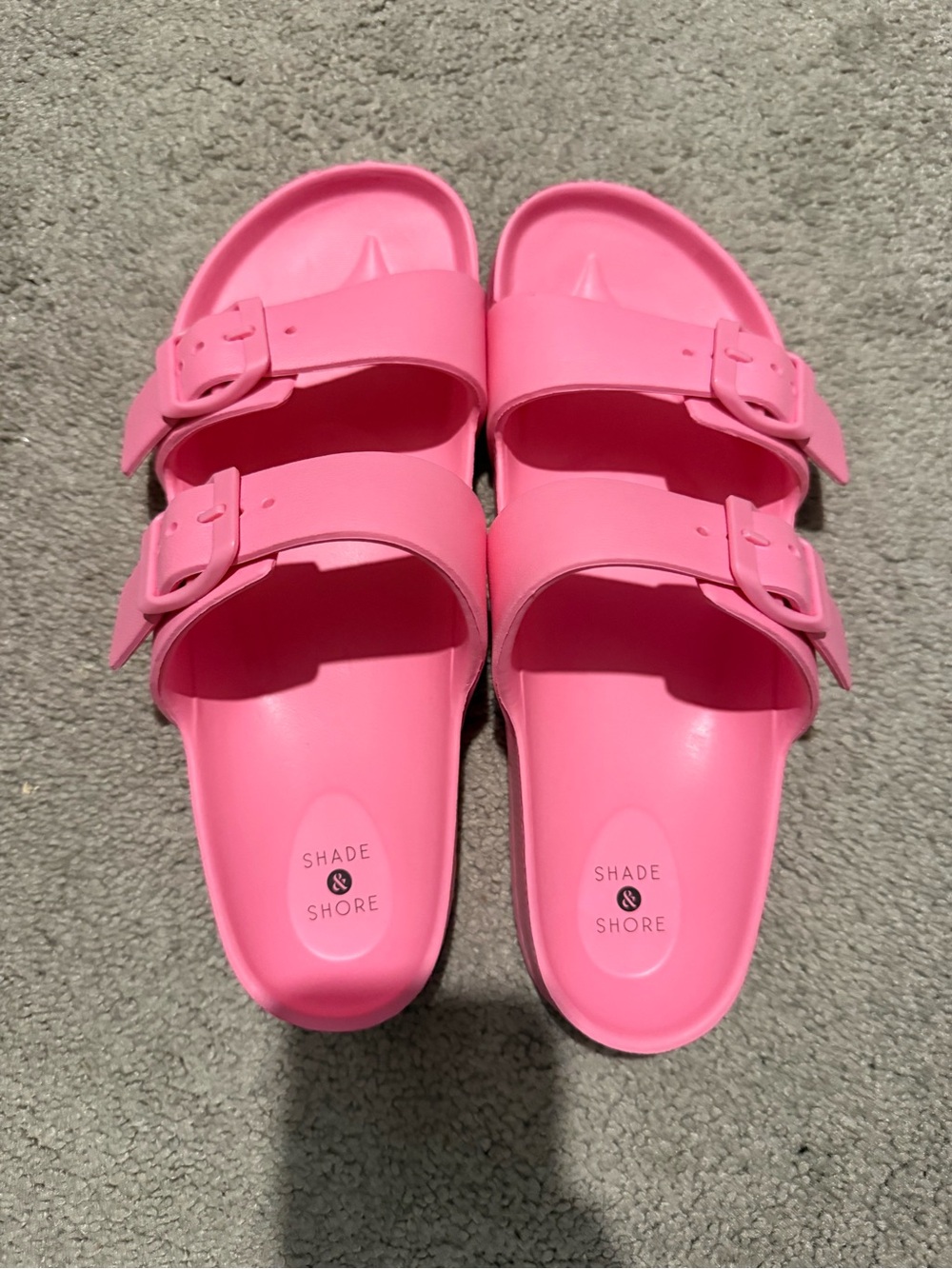 Shade & Shore Women's Pink Double-Buckle Slide Sandals. Size 8. New.